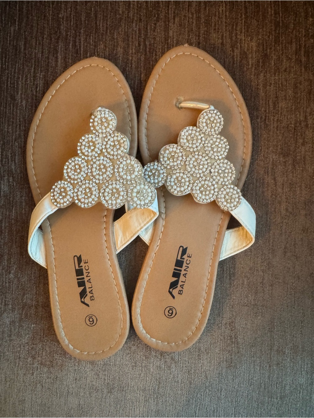 Air Balance Women's Champagne Jeweled Thong Sandals